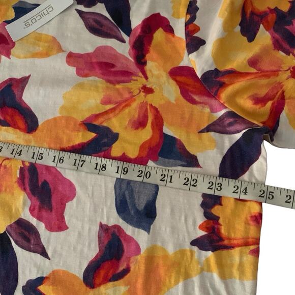 Chico's Top Women's 4 (2X) Lacy Trim Tropical 3/4 Sleeve Colorful Boat Neck NWT - Picture 8 of 9